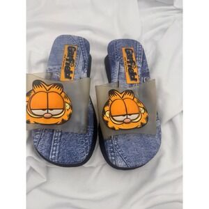 Vintage Garfield Slides 90s 3D Character Blue Jean Print Women's 6 Wedge Y2K